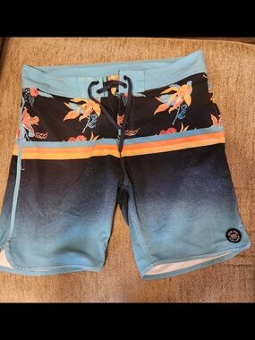 Ron Jon Teal, Black & Orange Floral Men's Board Shorts